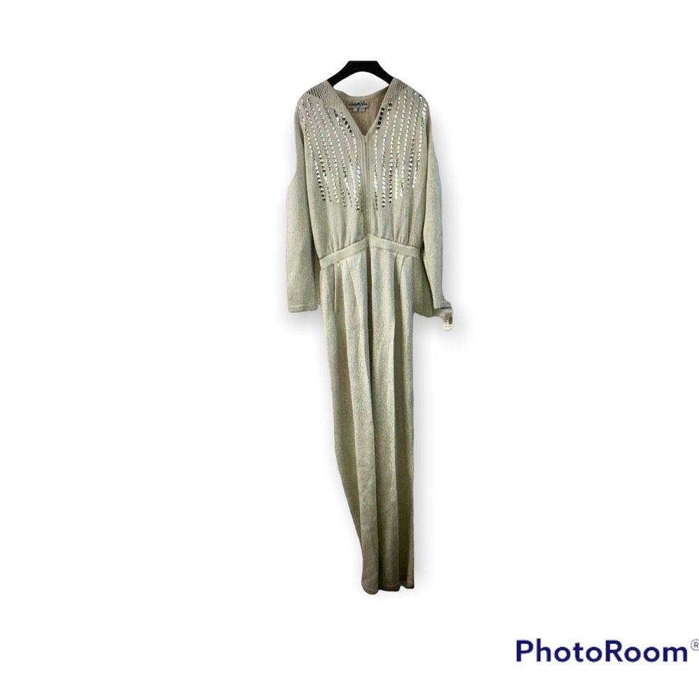 Antonella Preve VTG 80’s Silver Knit Metallic Jumpsuit Silver Studs NWT Size …